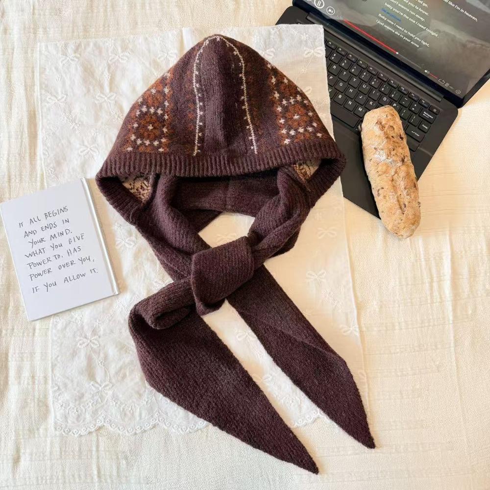 Winter Thickened Integrated Scarf Hat Warm Knitted Cozy Knit Knitted Skullies Beanies Balaclava Headscarf Outdoor Activities