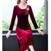 Women's Plus Size Dress Autumn Winter Embroidered Round Neck Mid-Length Gold Velvet Dress Slim Fit A-Line Dress