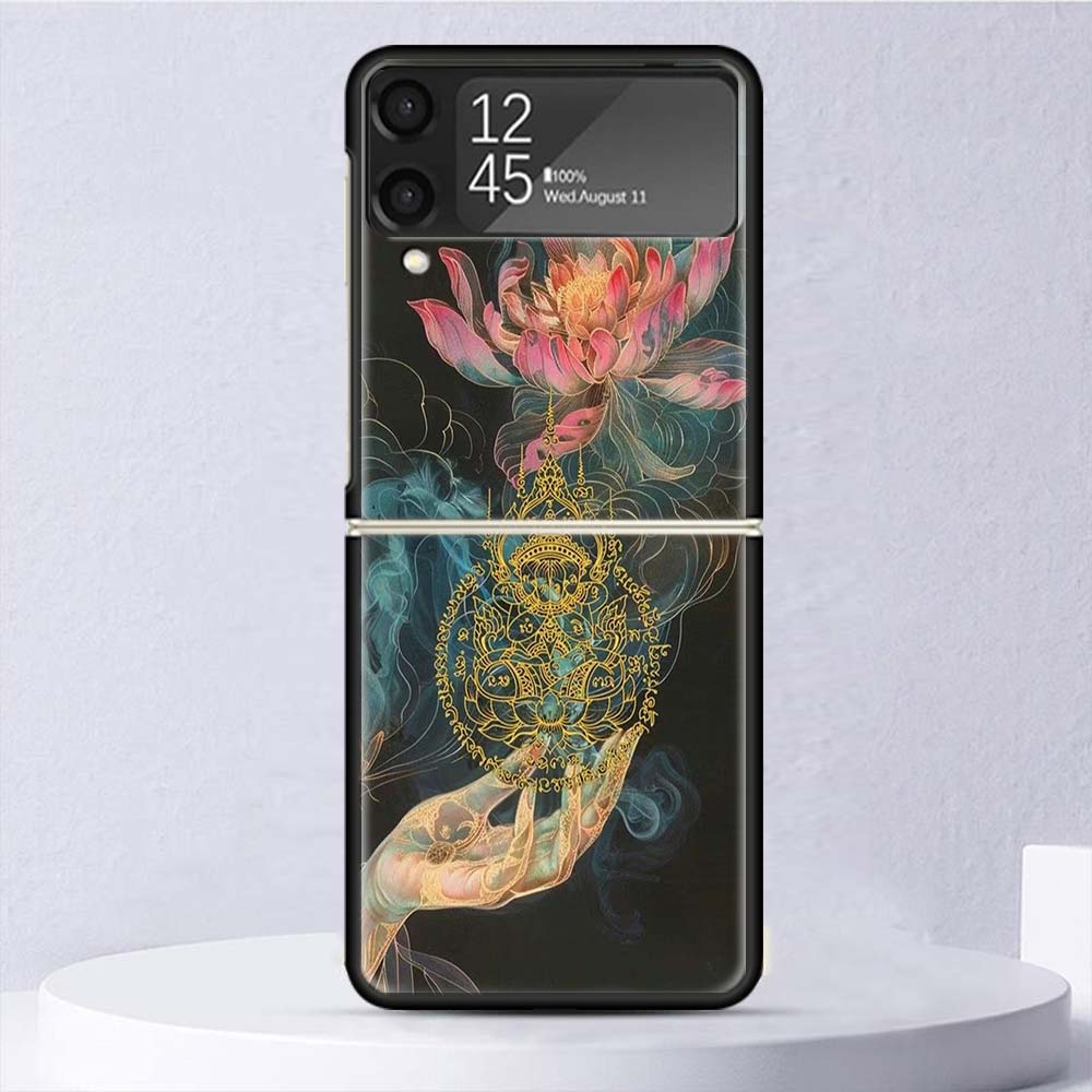 Buddhist Fire Lotus Shockproof Case For Samsung Galaxy Z Flip 7 6 5 4 3 5G Phone Cover Z Flip3 Flip4 Flip5 Flip6 Flip7 Shell Har