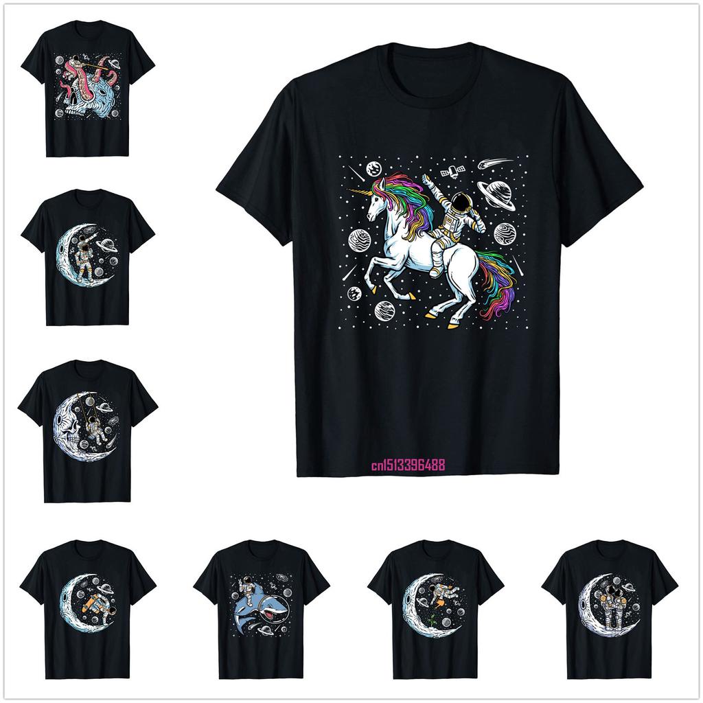 100 Cotton Astronaut Unicorn Planet Alien Space Moon For Men Women Black TShirt Graphic Harajuku Fashion Tee T Shirt XS5XL