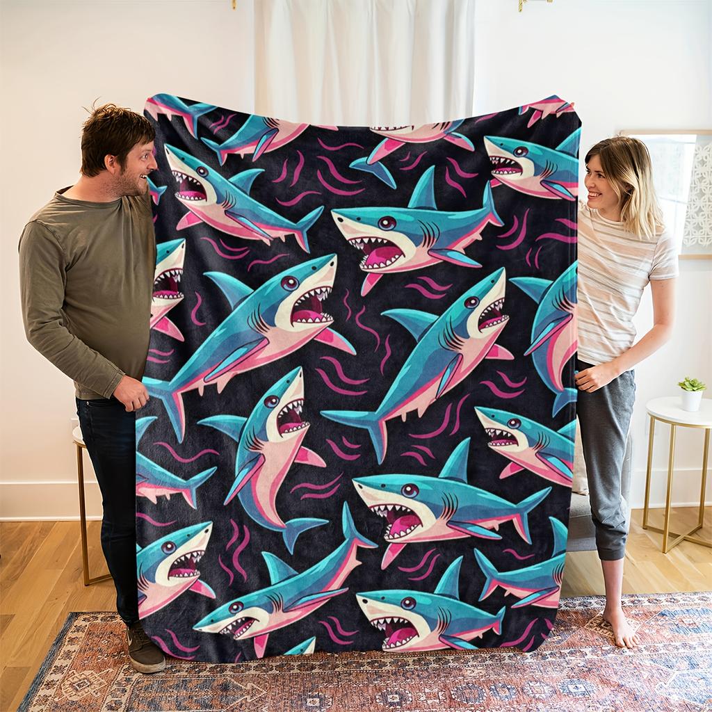 Gemütliche Flanelldecke im Haifisch-Design - Weich, Atmungsaktiv, 100% Polyester mit Lebendigem HD-Digitaldruck, Ganzjahreskomfort für die Familie