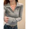 Kumikumi Gyaru Style Polo Collar Solid Long sleeves Shirt Women clothes Autumn Chic Age-Reducing Slimming Slim fit Top