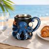 Heat Insulated Drinking Vessel Octopus Mug with Handle, Deep Sea Relief Design Resin Stainless Steel Ocean Theme Drinkware Coffee Cup, Cup for Office