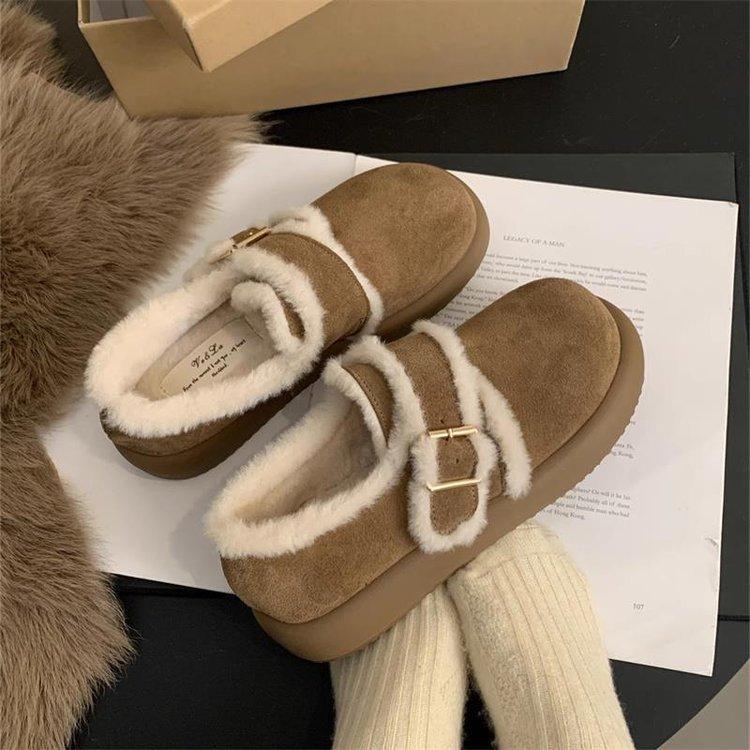 

Женские бархатные туфли из хлопка в стиле ретро с одной педалью 2024 года, осенне-зимняя популярная пушистая обувь, женская верхняя одежда 40