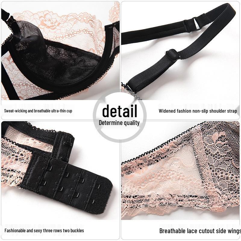 Französisches Übergrößen Ultra-Dünnes Spitzen-Dessous-Set: Anti-Hängebrust, Minimizer für große Oberweite