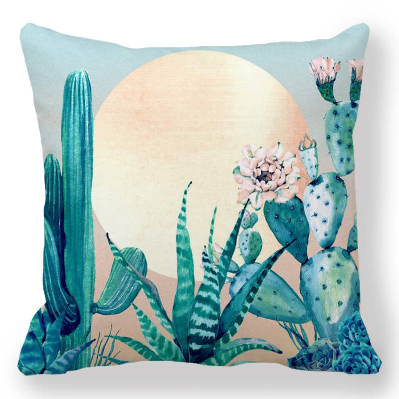 Indoor Home Bedroom Sofa Bed Chair Pillow Suite Room Aesthetic Art Cactus Succulent Plant Pillowcase