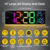 8 Colors Digital Wall Clock, 16.2" Large Digital Clock with Temperature, Date, Auto DST, Night Light, Auto Brightness Dimmer, 24/12-hour Wall Clock