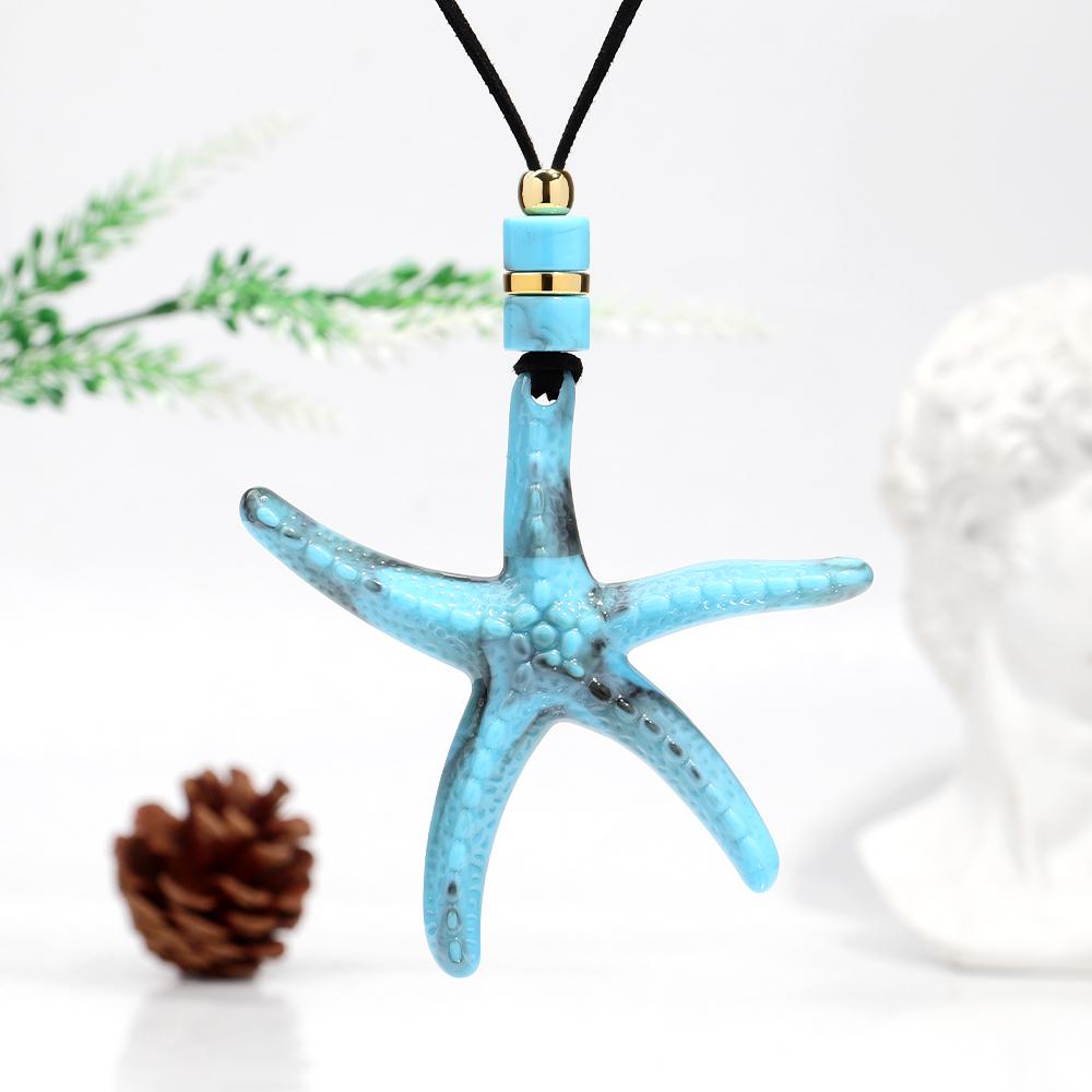 Trend Acrylic Ocean Starfish Pendant Necklaces for Women Colorful Extra Large Sea Star Leather Rope Choker Vacation Jewelry Gift