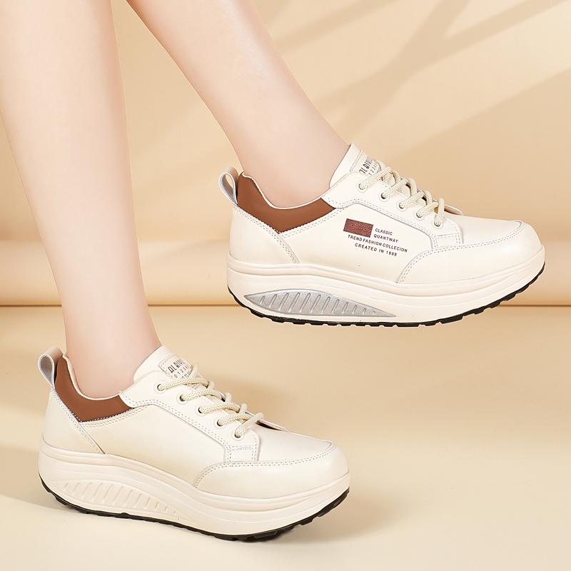 Women's Sneakers Height Increase White Leather Platform Casual Simple Thick Sole Elevator Shake Shoes for Students