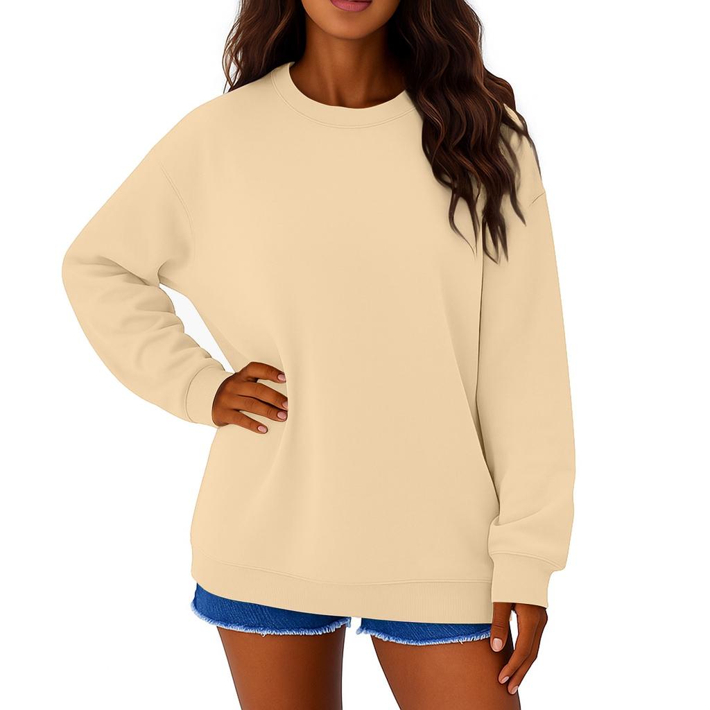 Moletom Casual Feminino de Veludo Cor Sólida Gola Redonda Solto
