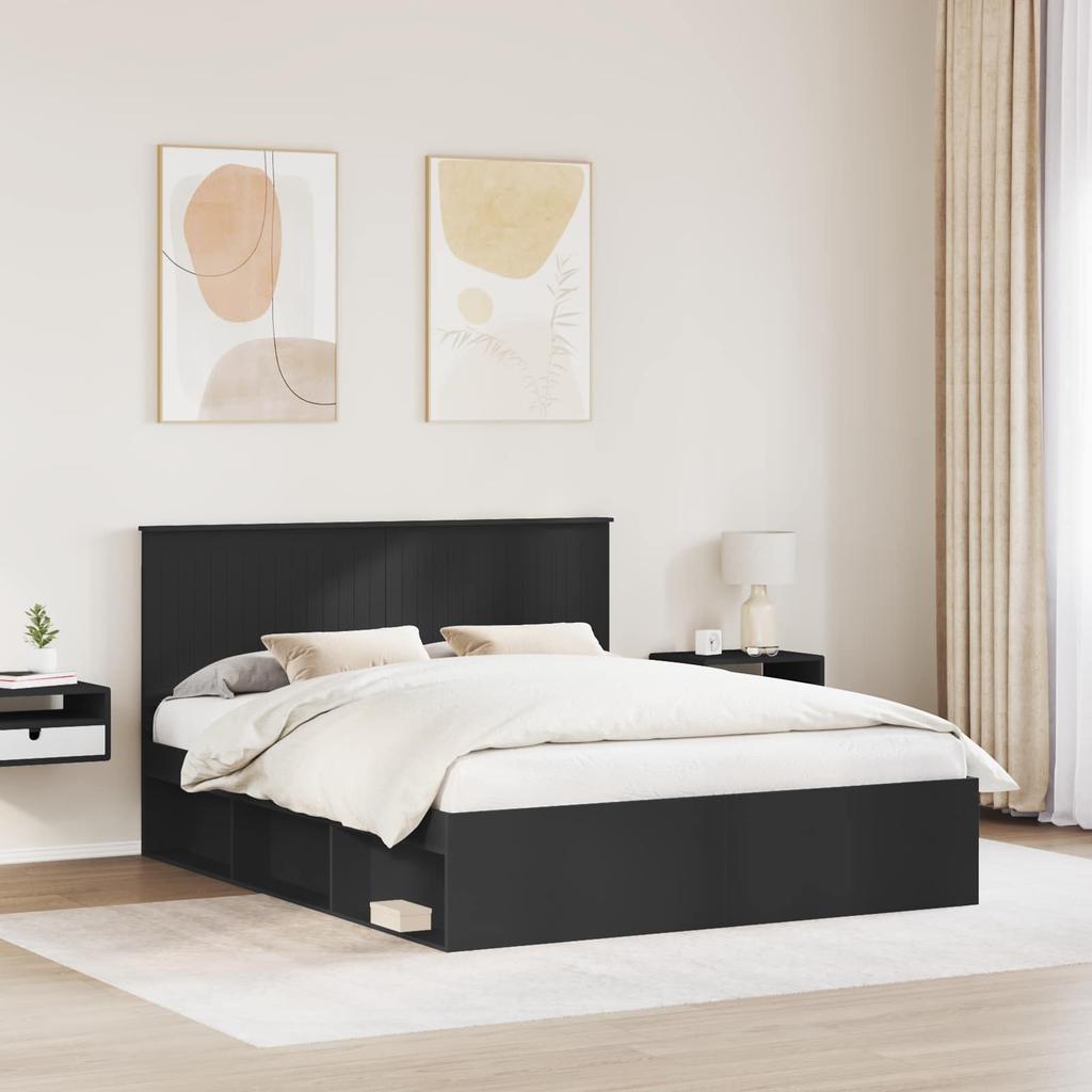 Bed Frame Black 160 x 200 cm Solid Pine Wood