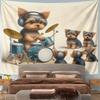 Funny Wall Tapestry Yorkshire Terrier Puppy Playing Drums with Headphones Music Band Decor for Kids Room Studio Gift