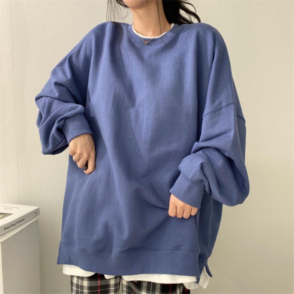 Women's Casual Two-in-One Sweatshirt, Loose Korean Style Solid Color Fleece Top, All-Match Spring Autumn Outerwear