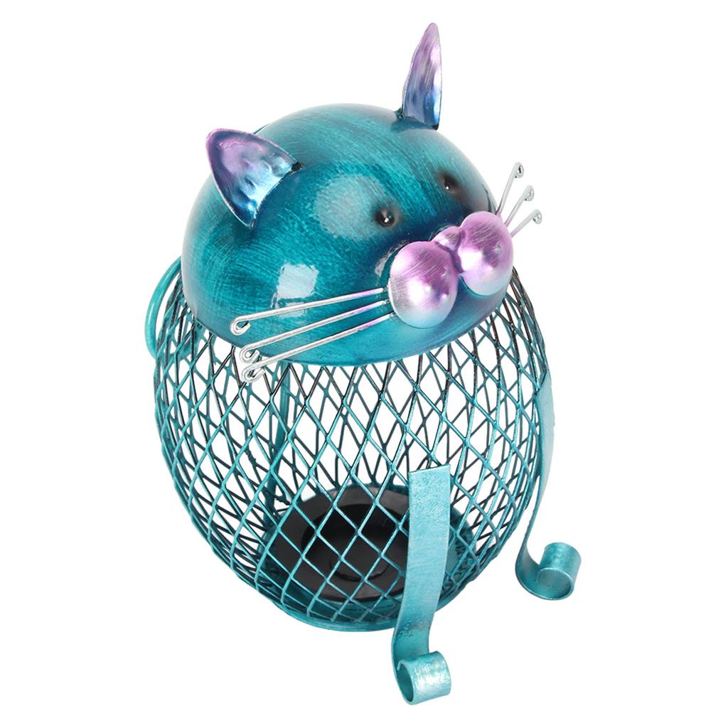 Metal Cat Coin Piggy Bank for Adults Visible Handcrafted Cute Animal Money Bank with Bottom Cover