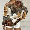 Women's Casual Retro Floral Print Off Shoulder Long Sleeve Loose Fit Sweatshirt with Pockets