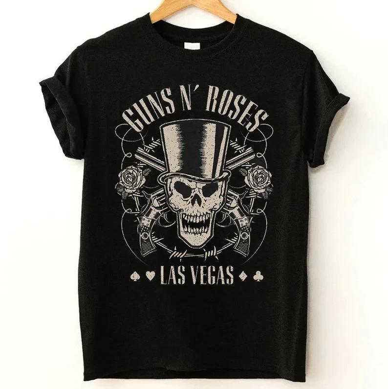 Guns N' Roses Unisex T-Shirt Top Hat, Skull & Pistols Las Vegas IM081
