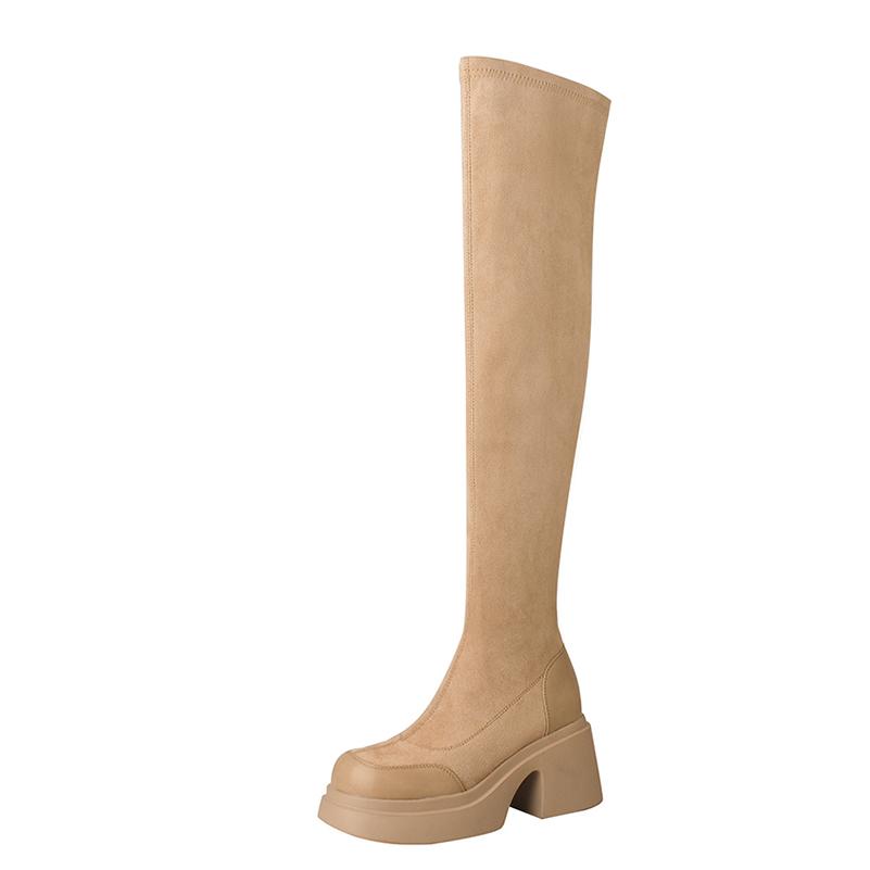 

Женские высокие сапоги выше колена из натуральной кожи, женские ботинки Gogo на толстом высоком каблуке с круглым носком и застежкой-молнией, женская осенне-зимняя обувь 40 34 миндальный