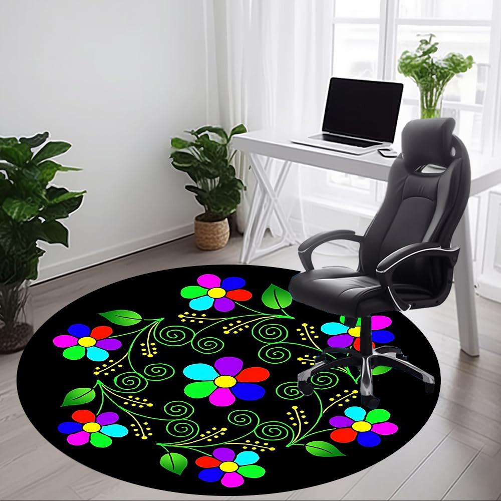1pc Floral Mandala Design Chair Carpet for Office, Round Polyester Mat, Indoor Decor for Office, Easycare Fabric, Washable Non-slip Area Carpet