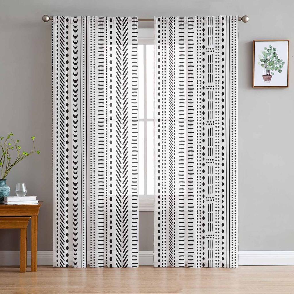 Luxury Tulle Curtains Color Painting Modern Living Room Kitchen Chiffon Curtain Youth Bedroom Sheer Floor Valance Curtain