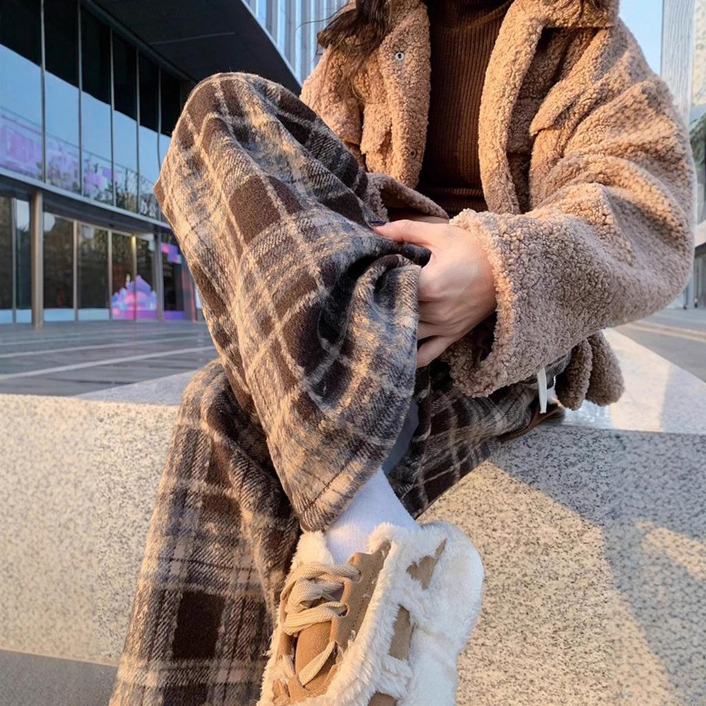 Marineblaue und karierte Samthose für Kinder im Herbst und Winter, hochtailliert und figurbetont, weite Beinhose, lässige und dicke Hose