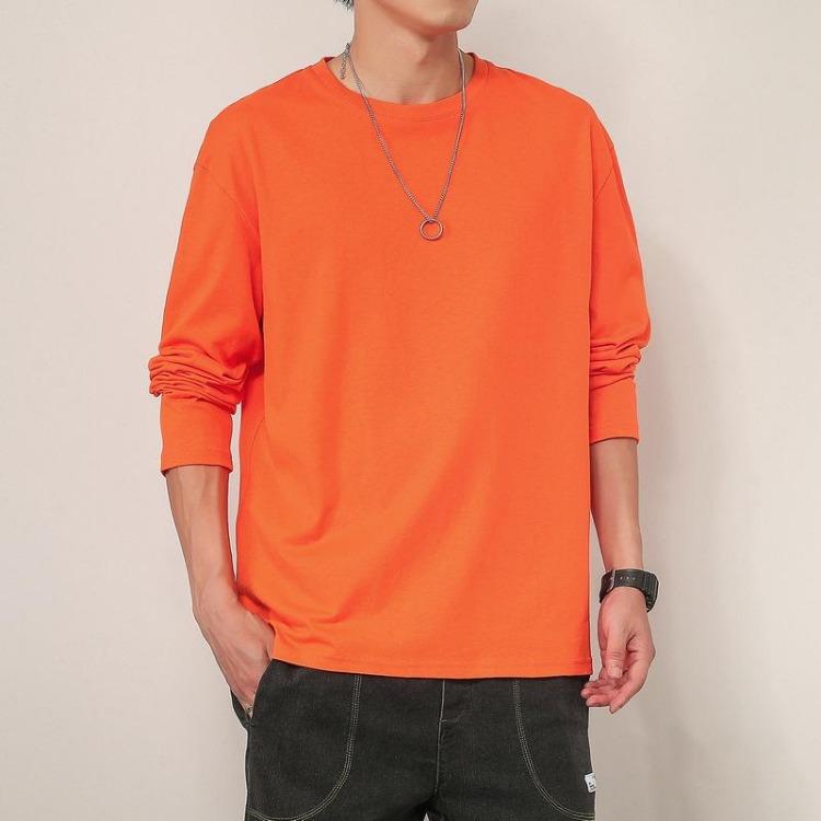 Men Long Sleeve Cotton Top Breathable Fabric Regular Fit Solid Colors Casual Wear