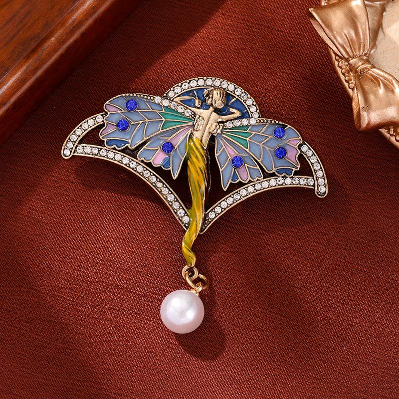 Винтажная брошь  Крылья ангела Цветочная фея  Эмалевая брошь-имитация Аксессуар для пальто с характером Модная булавка-брошь