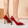 Lipstick Strange High Heel Pumps For Famale Women 2025 Pointed Toe Slip-on Shallow Patent Leather Handmade Elegant Dress Shoes