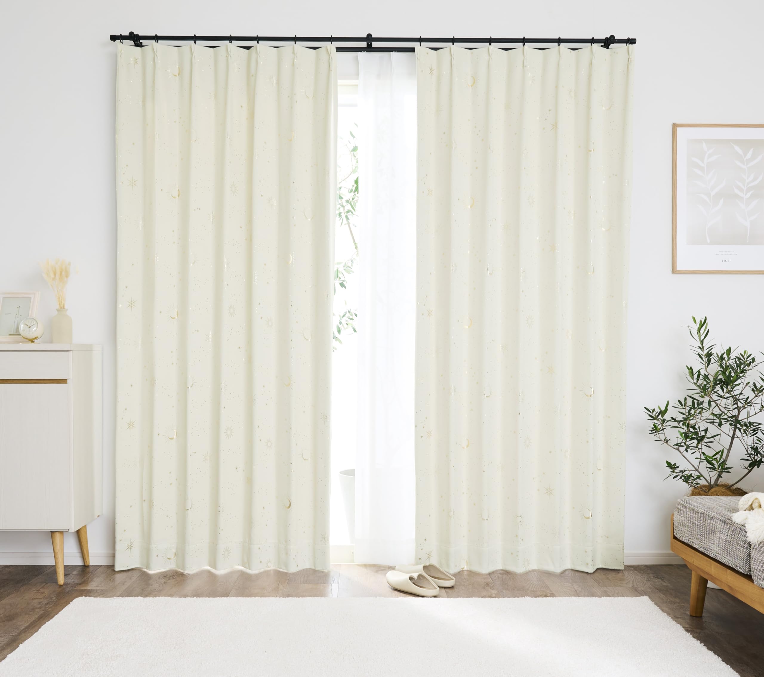 

Комплект штор из 4 портьер 2 кружевных 3 цветов и 5 звездных огней Теплоизоляция Приватность Зеркальная форма УФ Машинная Фольга Милый для комнат 100 см Ширина x 135 см Кингс слоновая кость