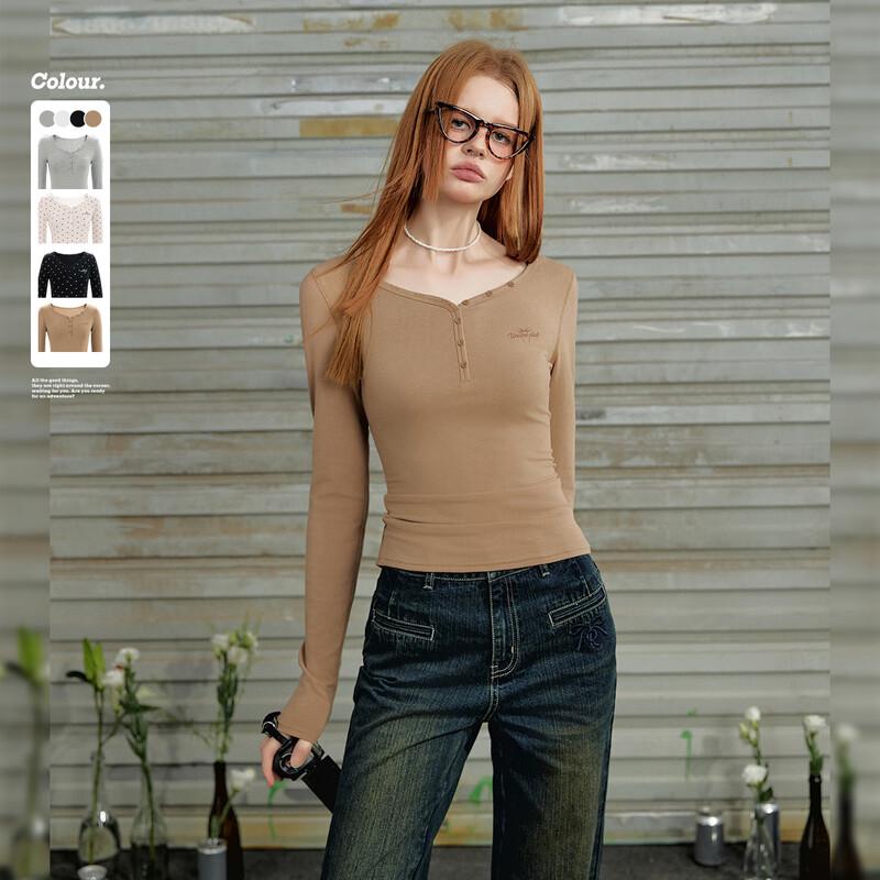 UNIFREE Women s Retro V-Neck Slimming Long Sleeve Top S