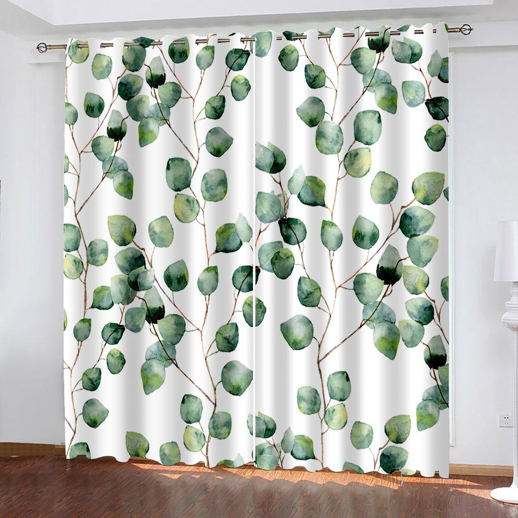 Webvorhänge mit tropischem Blattdruck Zwei separate Vorhänge links und rechts des Schlafzimmers Verdunkelungsvorhänge