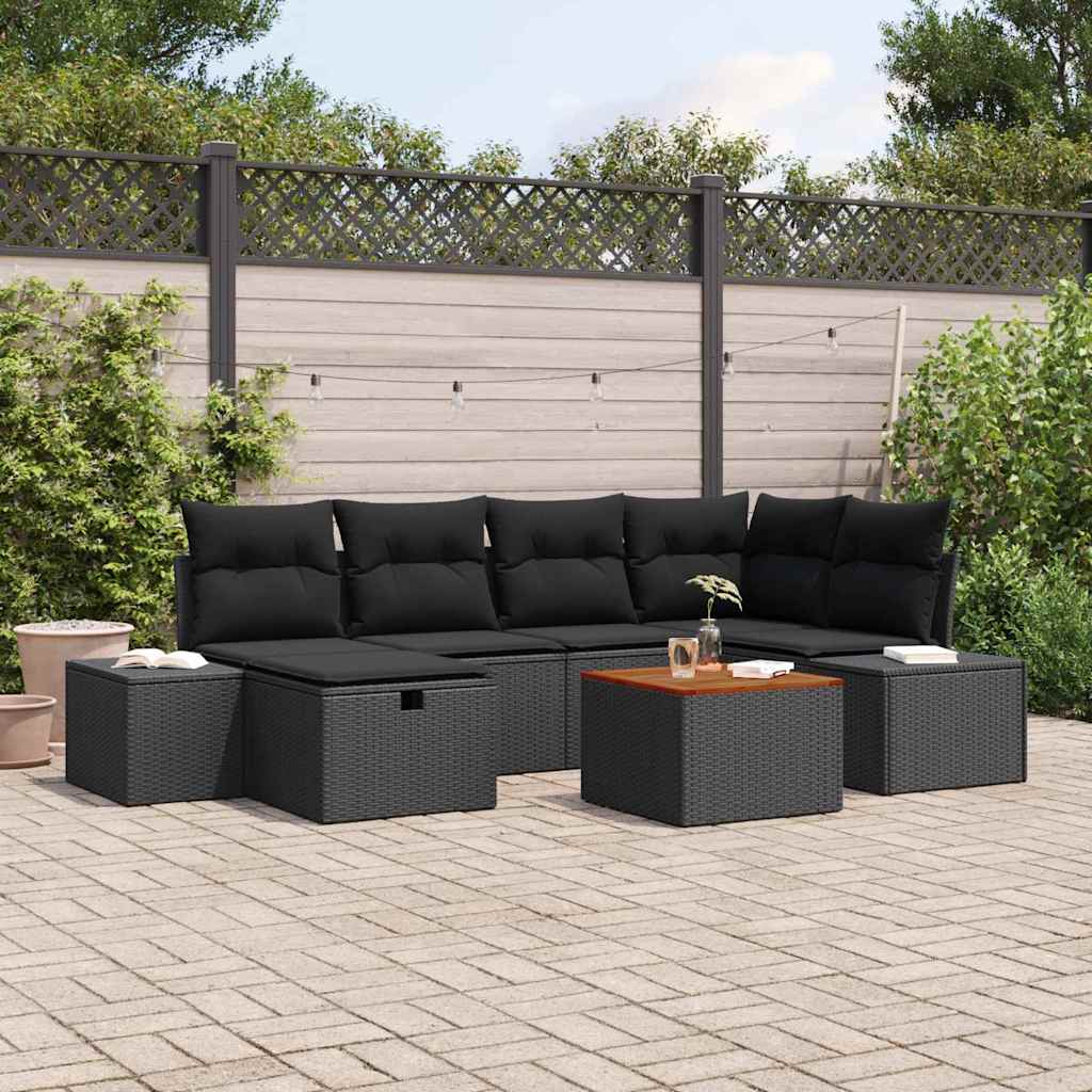 Garden Sofa Set with Cushions 7 pcs Black Poly Rattan