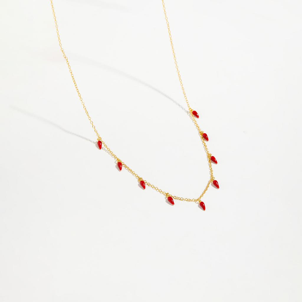 Sterling Silver Gold Red Chili Spicy Charm Choker Long Chain Necklace Fine Jewelry Wedding Rock Punk Party