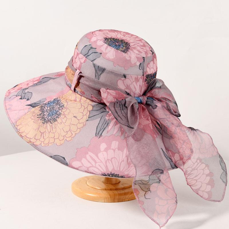 

Floral Sun Hat For Women With Large Brim Foldable Uv Protection For Spring Summer Outdoor Wear Pink Purple