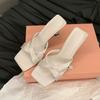 Fashion 2025 Summer New Fairy Style High Heels Women's Silk Square Head Thin Heels Cross Style High Heels One Line Cool Slippers