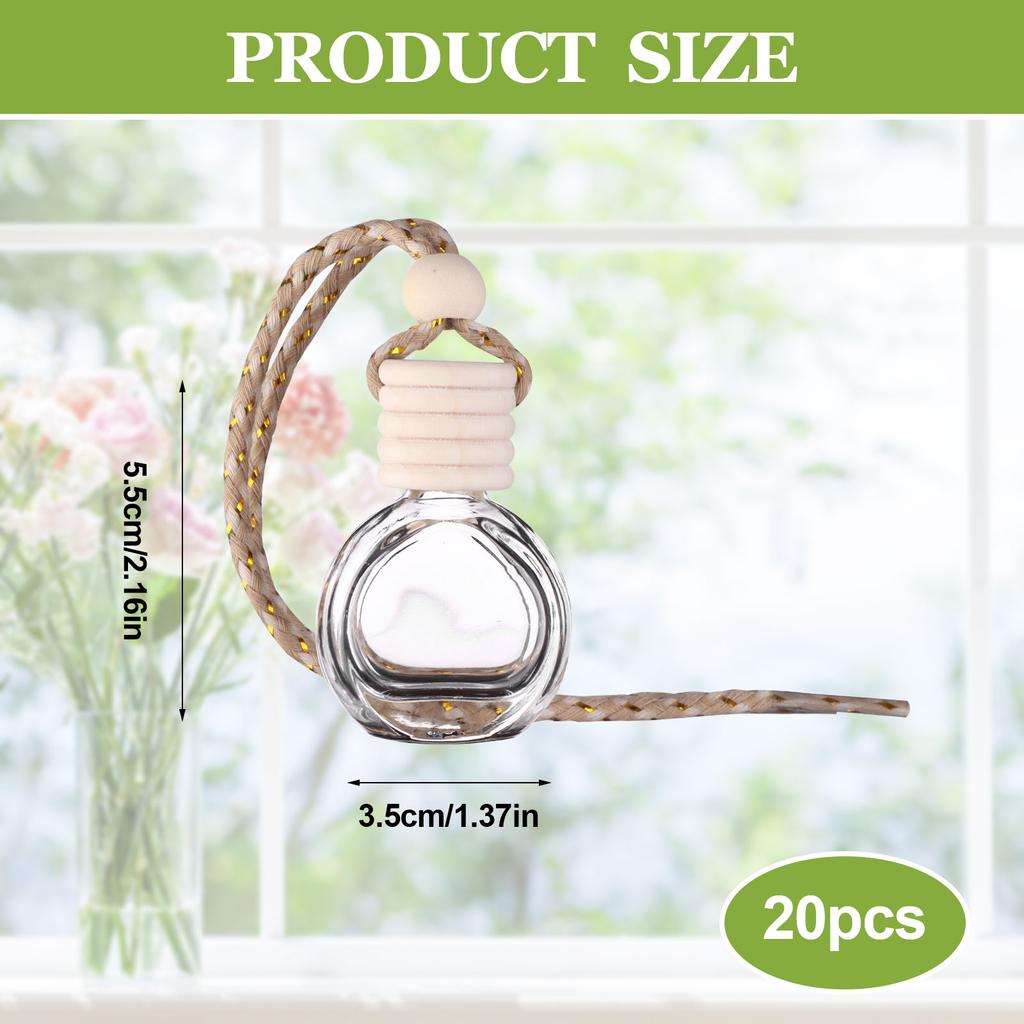 20 Pcs 8 Ml Hanging Car Air Freshener Diffuser Cylindrical Shape Empty Clear Glass Essential Diffuser Diffuser Bottle Car Air Fr