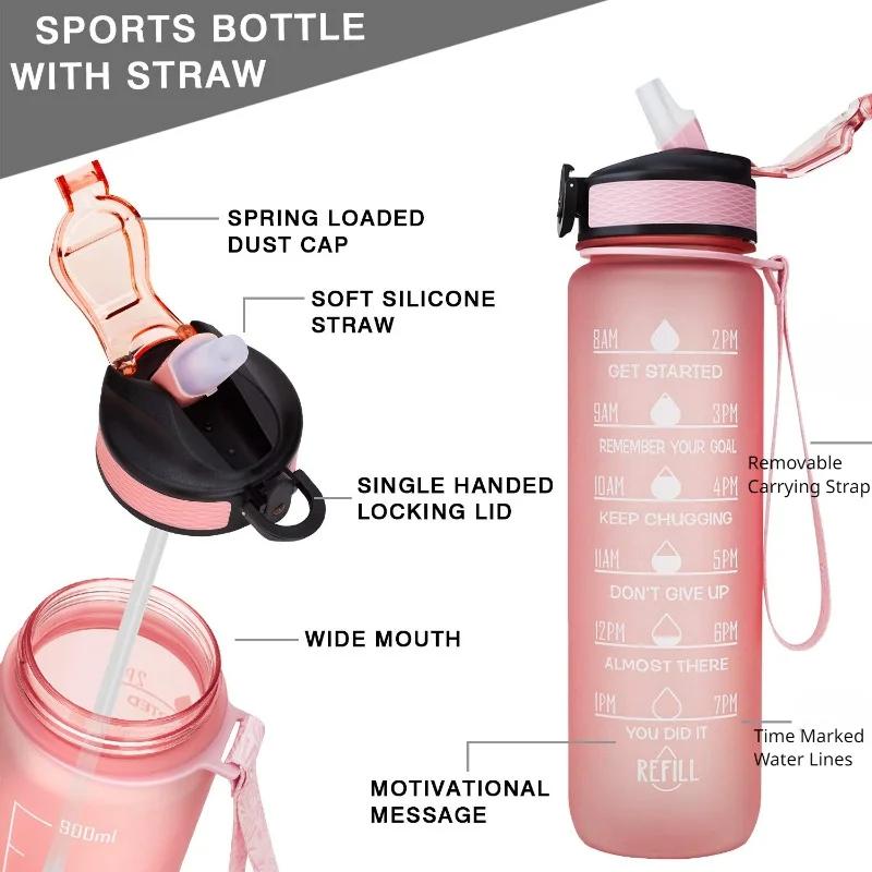 1 Liter Sport Water Bottle Motivational Water Bottle Leakproof Bottles Drinking Outdoor Travel Gym Fitness Jugs for Kitchen Cups