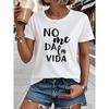 Plus Size, Women's Plus Size Spanish Phrase T-Shirt - NO ME DA LA VIDA Spanish Lettering Print Short Sleeve Crew Neck Blouse-Elegant-Line Suitable