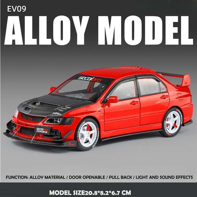 Officially Licensed 1:24 Mitsubishi EVO9 Modified Die-Cast Car Model with Pull-Back Sound and Light Collection Miniature Voiture