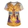 Women's Halloween Printed V-Neck Short Sleeve Scrub Top with Pockets