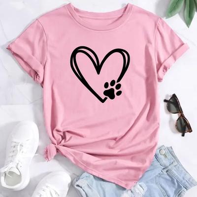 Dámské letní tričko s potiskem Love Kočičí tlapka Krátký rukáv Ležérní Tištěné Top