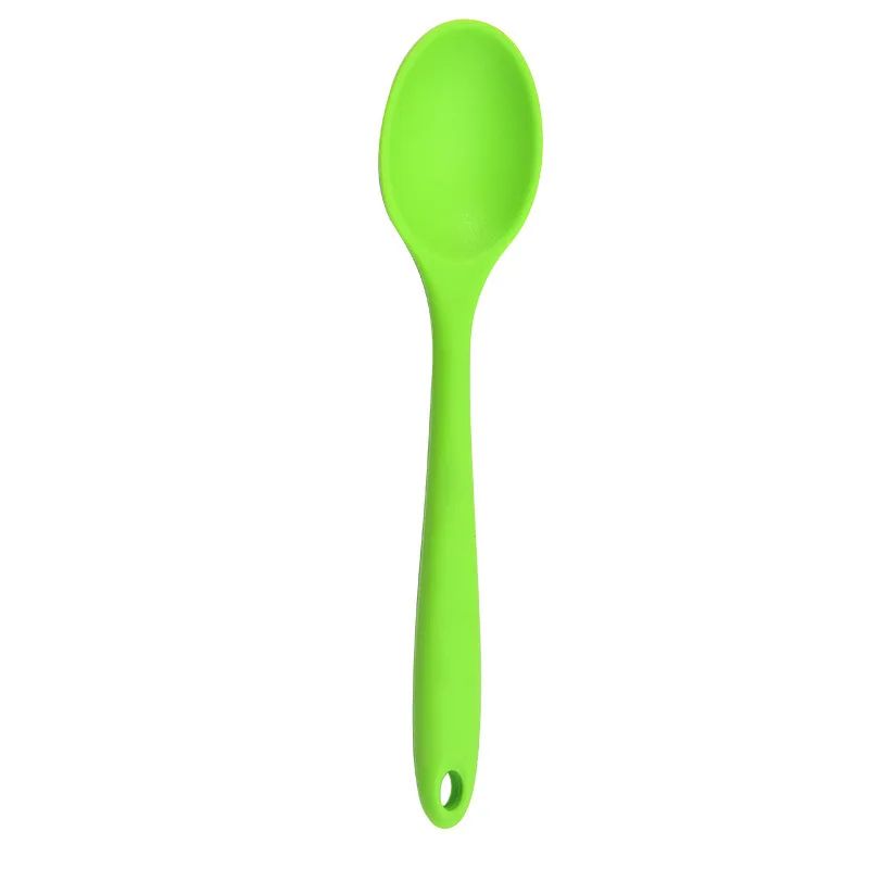 Silicone Dessert Mixing Spoon Food Grade Baby Food Spoon Long Handled Silicone Soup Spoon With Hanging Hole Kitchen Accessories