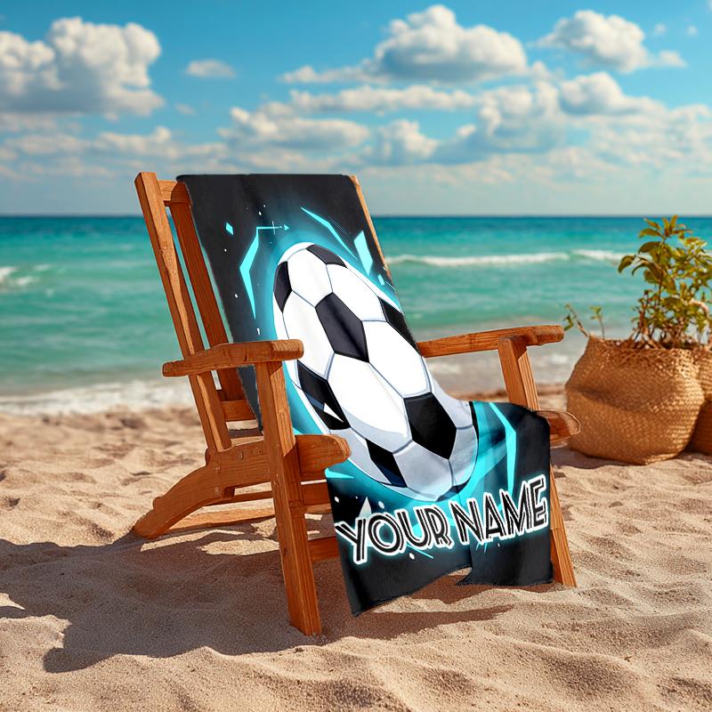 1PC Custom Name "Your Name Soccer Emblem" Beach Towel Highly Absorbent And Sand-Resistant Towel for Swimming, Pool, Yoga, And Travel Lightweight