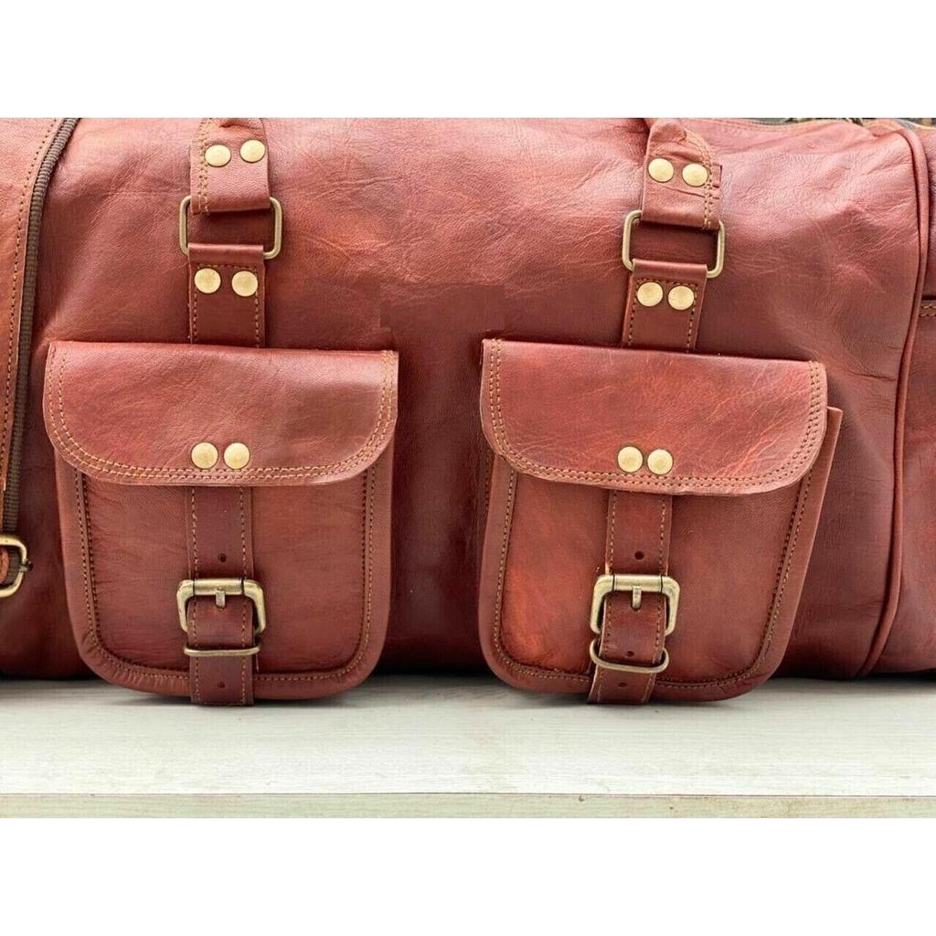 Cow Leather Travel Luggage Duffel Shoulder Weekender Bag For Both Men Women