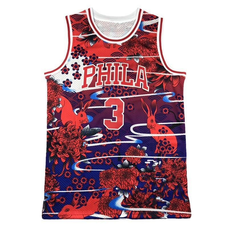 Basketball Jersey Mens Iverson 76ers No.3 Rabbit Embroidered Sports Uniform Team Wear