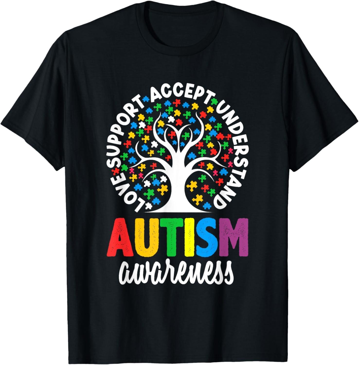 Autism Awareness Puzzle Heart Support Men Women T-Shirt S