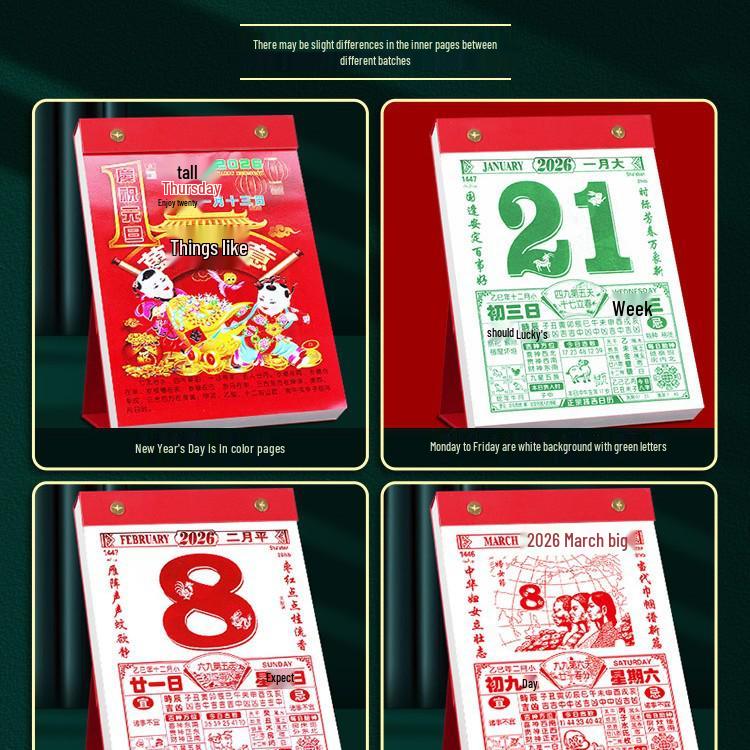 2026 Vintage Desktop Luxury Lunar Tear-Off Perpetual Calendar - Creative 365-Day Ornament