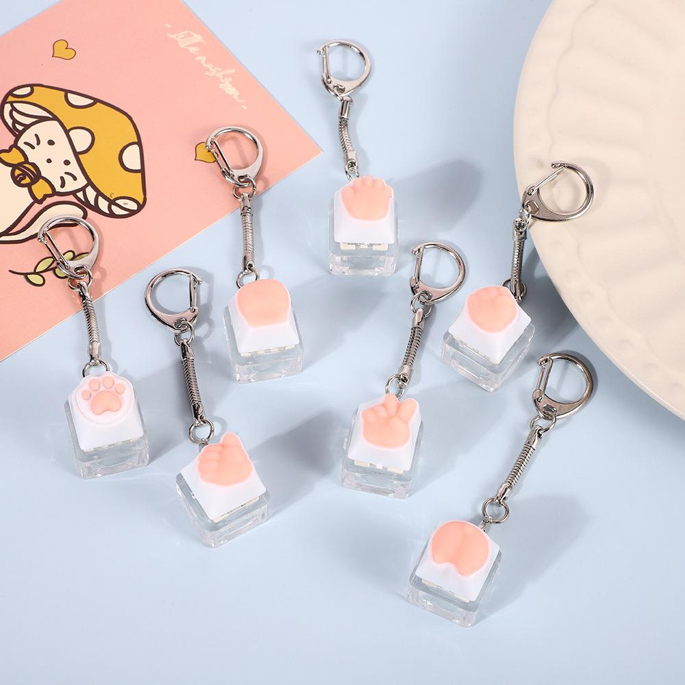 Cute Cat Claw Keycap Girl Heart Pink Keychain Pendant Casual Decompression Button Keyboard Toy Bag Pendant