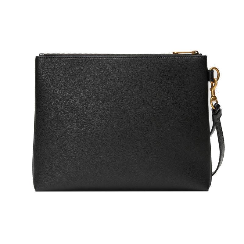 Gucci Print Retro Logo Print Wristband Leather Clutch Unisex Black