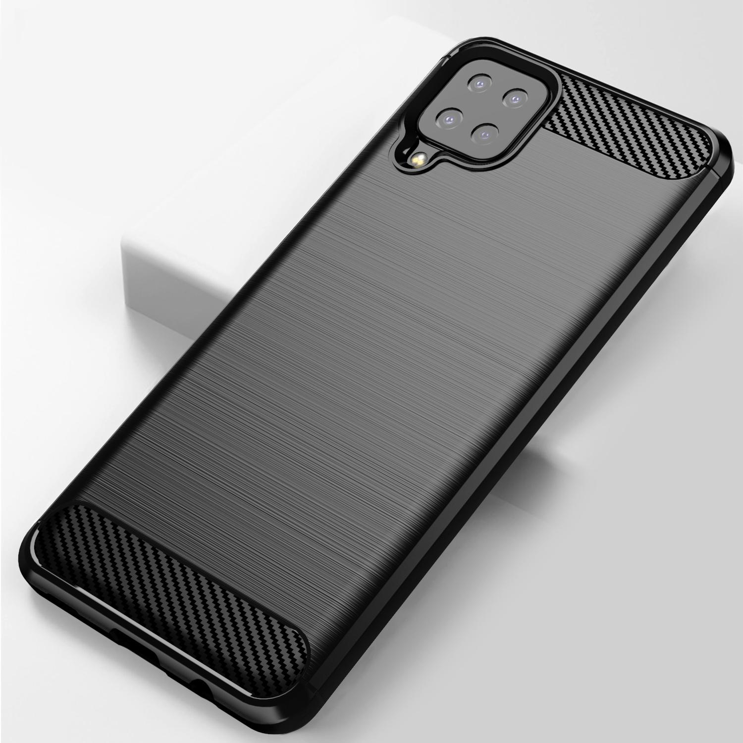 

Carbon Fiber Texture Phone Shell for Samsung Galaxy A12 Shockproof 1.8mm TPU Case Brushed Surface Phone Cover Black