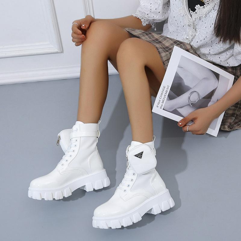 Dámská módní obuv Černá Punk Kotníková Platforma Motorkářské Martensky Šněrovací Mohutný Podpatek Spona Kapsa PU Kůže Boty